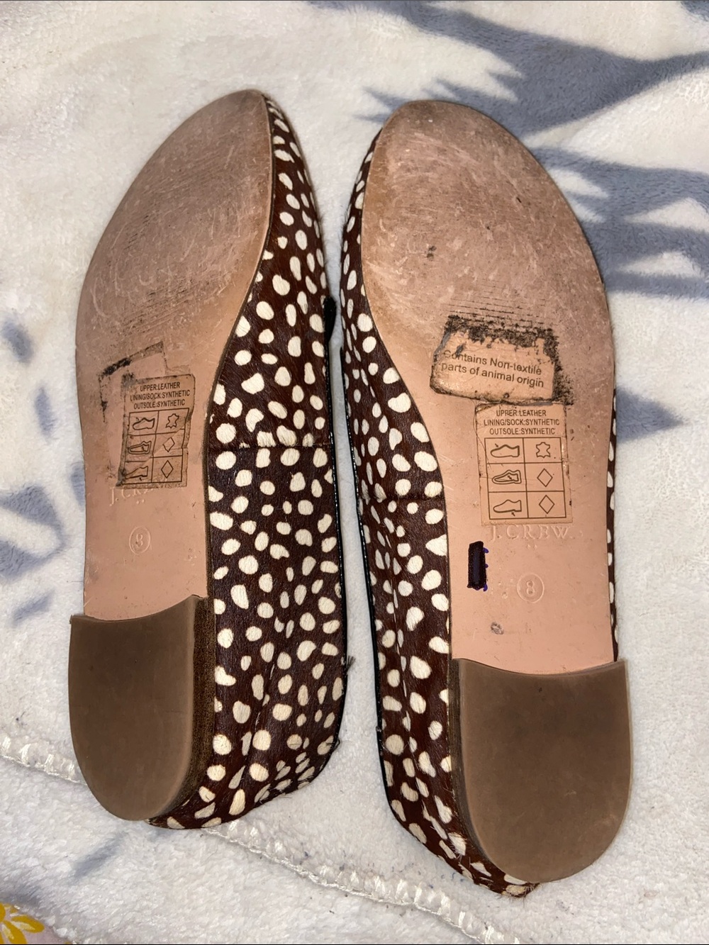 CORA CALF HAIR FLATS Smoking Slipper Deer Fawn Animal Print J CREW LEATHER - Picture 7 of 7